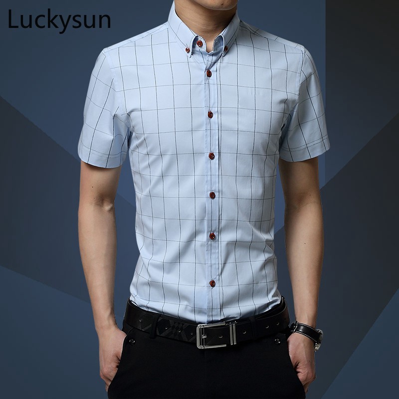 Men Checkered Shirt Plus Size Business Slim Shirts Casual Short Sleeve Shirts Work Lifestyle Clothing