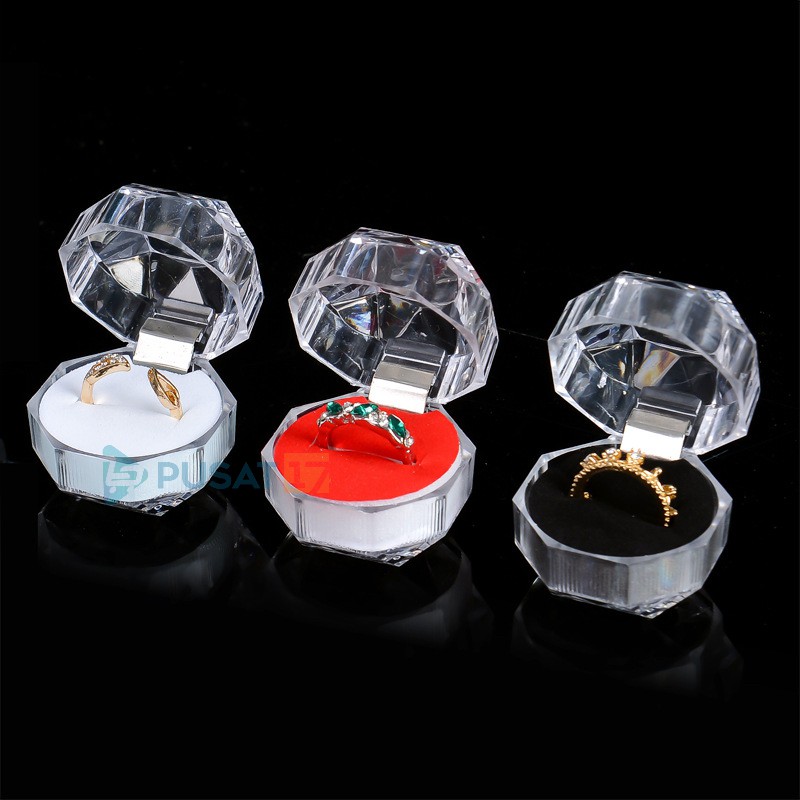 KOTAK CINCIN CRYSTAL TEMPAT CINCIN ANTING PERHIASAN BOX CINCIN AKRILIK KRISTAL RING BOX GIFT JEWELRY - Gambar 2