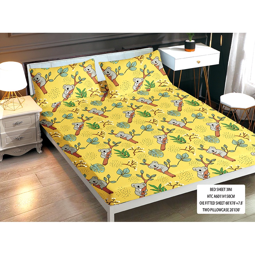 3in1 Cartoon Garterized Bedsheets Single and Queen Size Semi Cotton
