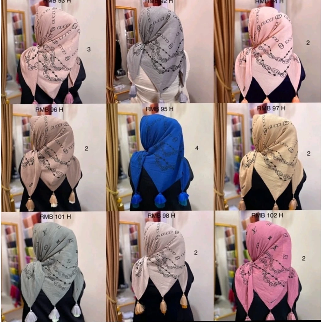 HIJAB Segi Empat Plisket Motif Tasel Brand G / Segi 4 Motif Terbaru/Hijab Segi Empat Printing/Plisket Motif Butik