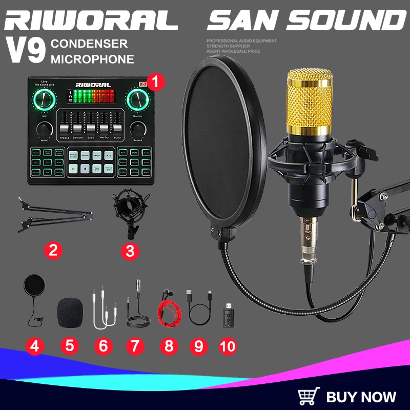 Riworal V9 sound card full set mic Package Live Streaming And Recording ...