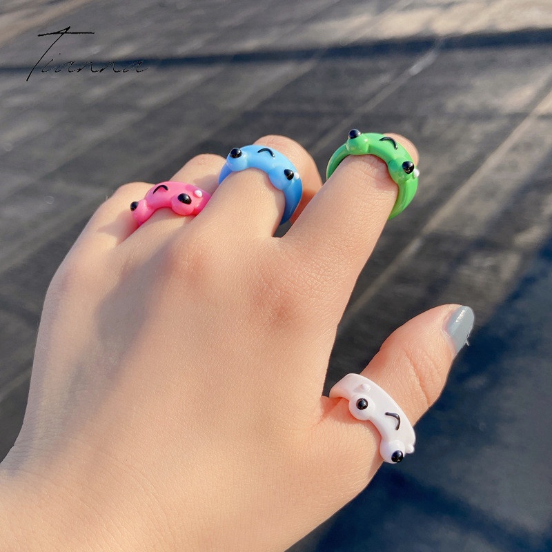 Cute Resin Rings Cartoon Frog Colorful Wide Brim Ring for Women All-match Jewelry Accessories