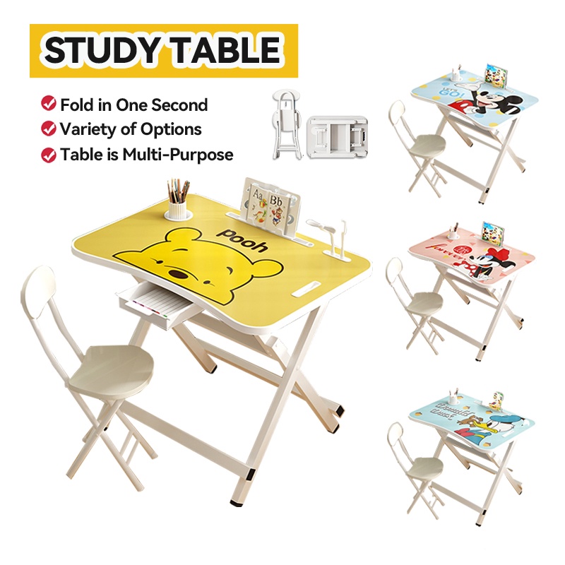 HOUMASH Kids Foldable Study Table Set With Cartoon Printing