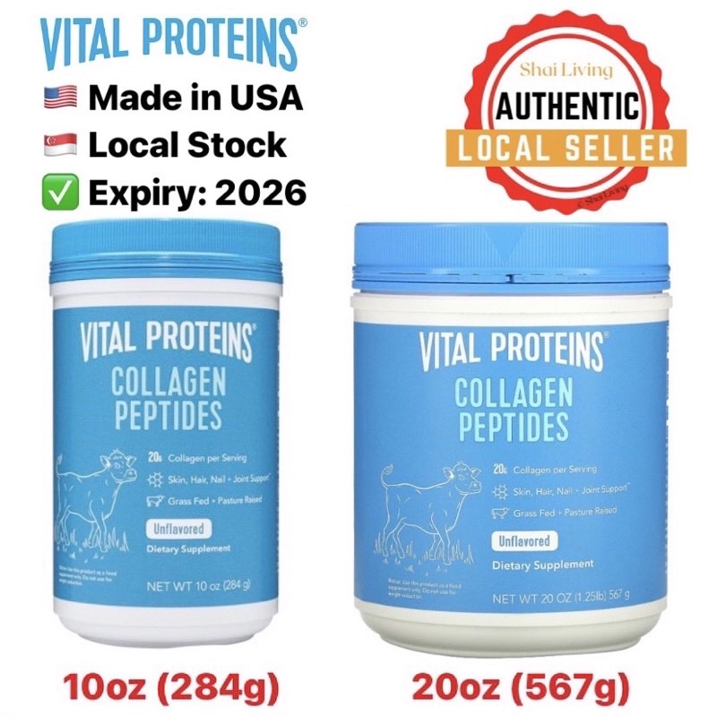 Vital Proteins Collagen Peptides Powder Unflavored, Exp 2026, 10oz / 20oz