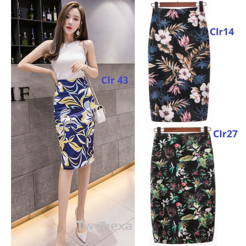Floral Print Elegant Women Midi Pencil Skirts Female OL Work Wear