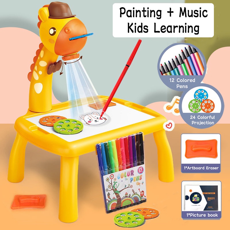 Child Smart Projector Desk With Light & Music Learning Painting Machine Toys For Girls Boys Educational Gifts