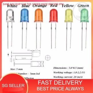 (Ready Stock) 10 pcs 3MM & 5MM Blue Yellow Red White Green LED High ...