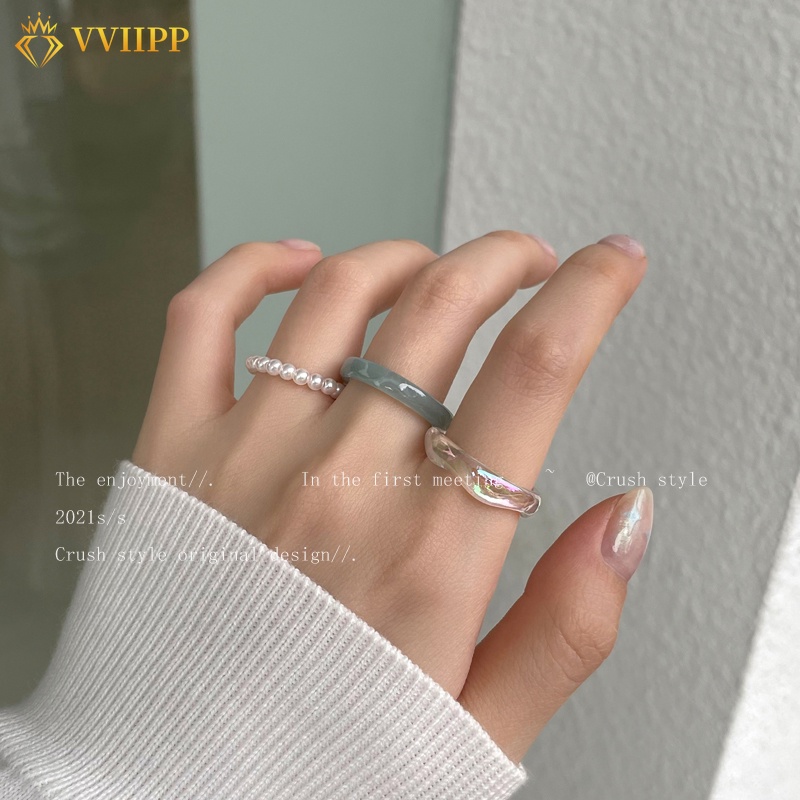 3Pcs/set Elegant Pearl Resin Ring Set for Women Accessories Jewelry