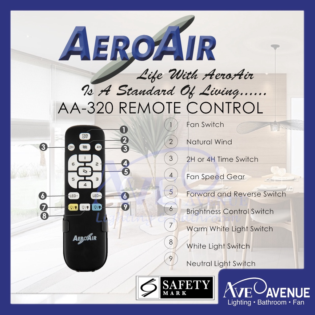 AEROAIR AA320 3Blade DC Motor Ceiling Fan With Remote Control And