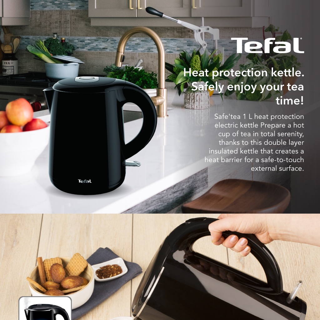 Tefal Safe Tea Kettle 1.0L Black KO2618 Double layer insulation, Safe