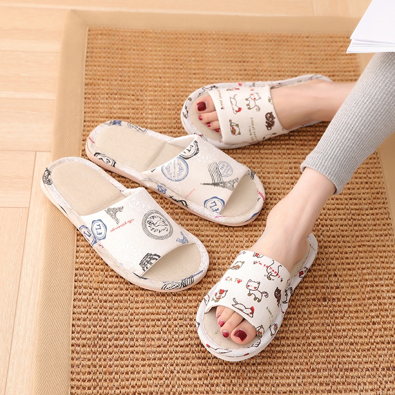 Women Men Cotton and Linen Soft Bottom Slipper Home Indoor Slippers ...