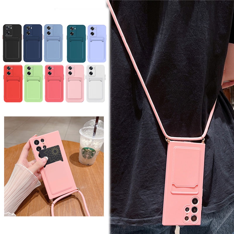 Crossbody Necklace Cord Lanyard Radium Hard Phone Case For OPPO RENO 5 6 7 8 9 10 Findx5 6 A72 A55 Realme GT 11 Clear Soft Cover
