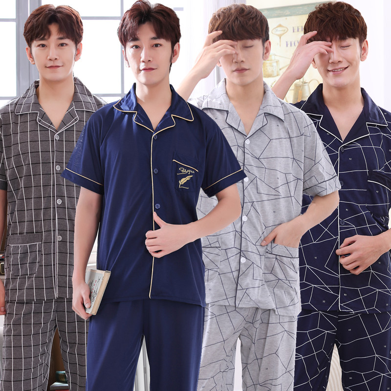 Short Sleeve Cotton Pyjamas Male Sleepwear Men s Sleepwear Cardigan Pajamas Set for Men Father Day Gift Boyfriend