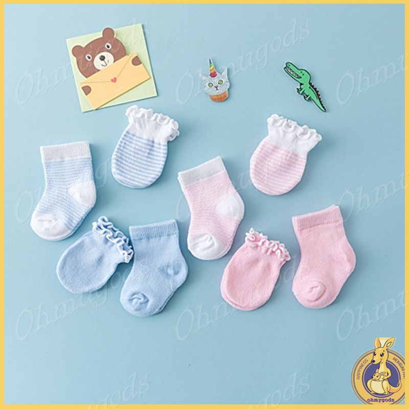 OMG 4 Pairs Newborn Socks Gloves Anti scratch Breathable Elasticity Protection Face Mittens Gift Shopee Singapore