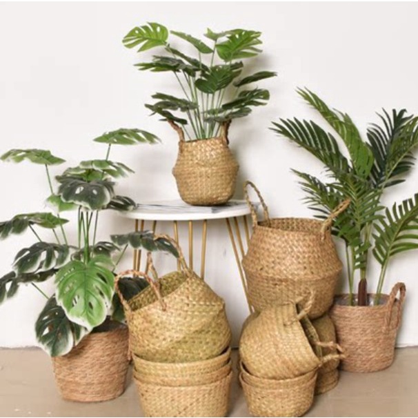 [SG Seller] Baskets Rattan Straw Storage Organizer Plant Indoor Big