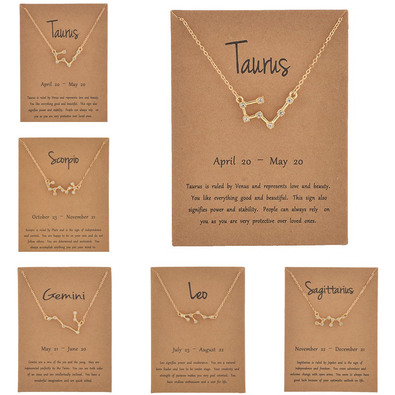 Trendy Shiny Crystal Star Zodiac Sign 12 Constellation Pendent Necklaces Female Elegant Silver Color Choker Necklaces Jewelry Wholesale
