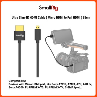 SMALLRIG Micro Ultra Thin HDMI Cable 35cm/1.15Ft (D to A), Super Flexible  Slim High Speed 4K 60Hz HDR 2.0, Fit for Sony A7RIII / A6600 / A6500, for