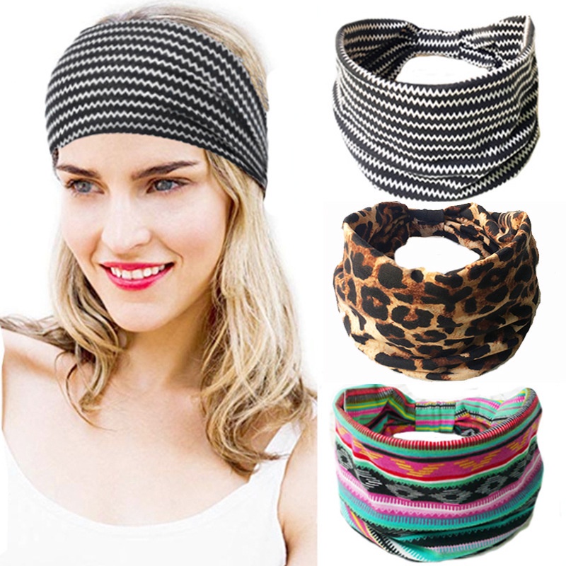 Bohemian style new printed stretch sports headband ladies wide hem yoga