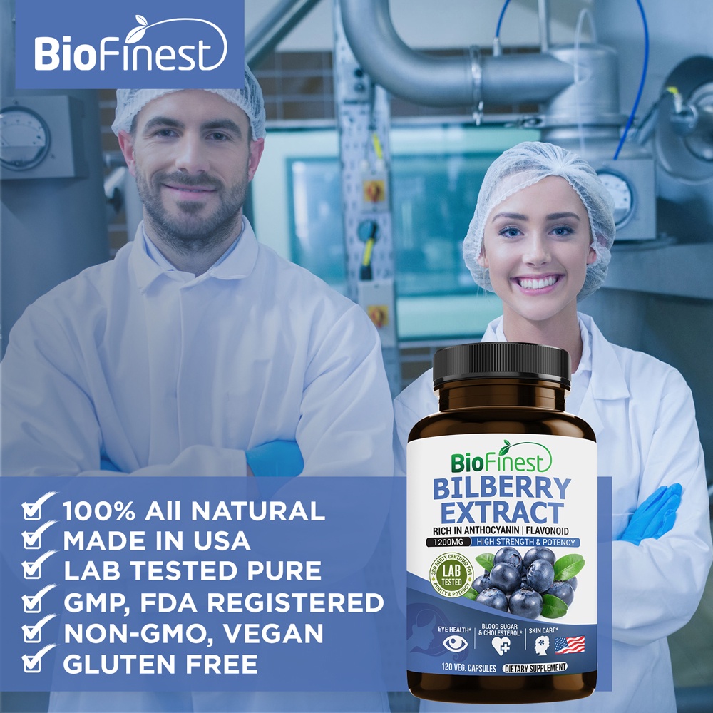Biofinest Bilberry Extract 1200mg Supplement Antioxidant Night Vision Eye Support Heart Brain