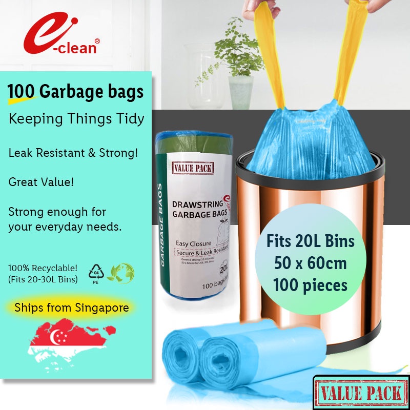 20L-30L Bin Bags 60PCS Drawstring Trash Bags Large Strong