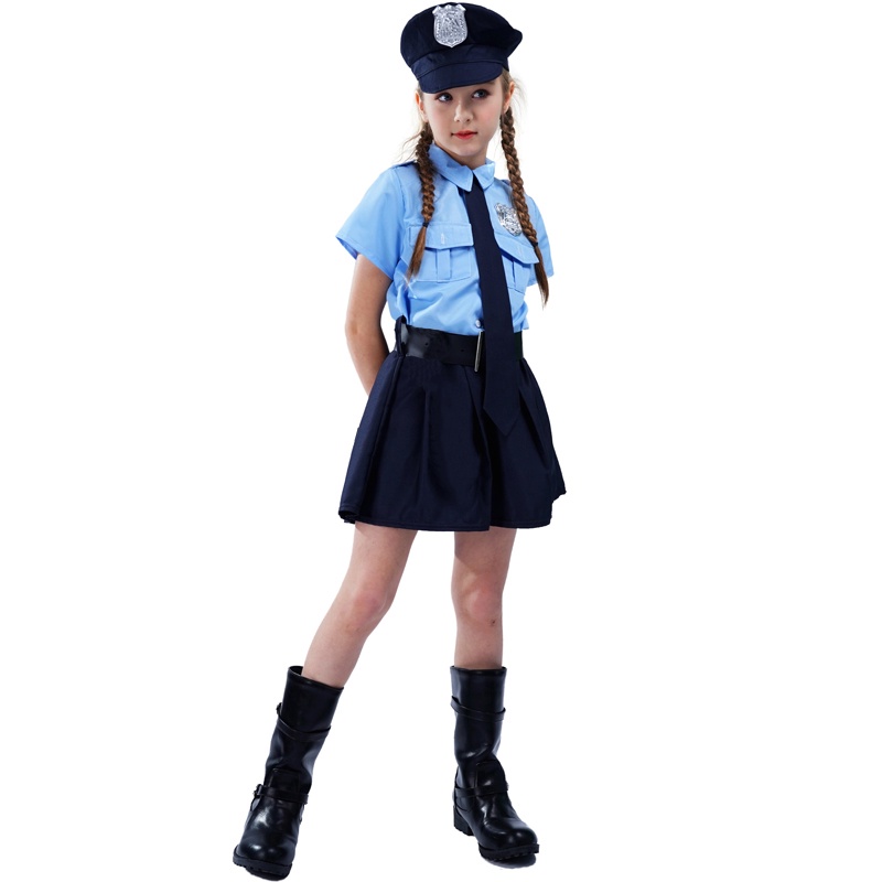 Girls Police Uniform Costume Kids Cosplay Deluxe Police Dress Clothes ...