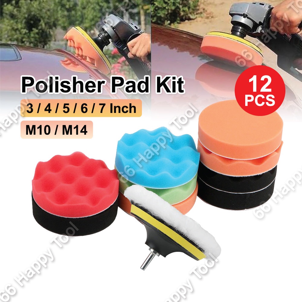 12pcs Car Polisher Pad Kit 3" 4" 5" 6" 7" Buffer Waxing Buffing