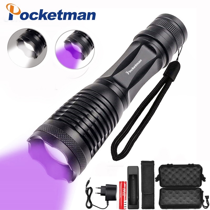 LED UV Flashlight UV Light T6 white light LED Torch Light Zoomable ...
