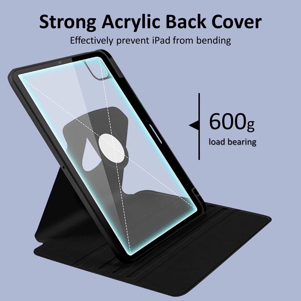 360 Rotate Case for iPad Air 4/5/6 11" 13" Gen 9/8/7 Mini 6/7 Gen 10th Pro 11" 12.9" Acrylic Clear Foldable Smartlock - Gambar 4