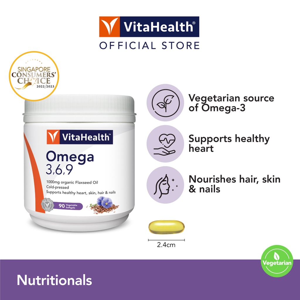 Omega 3,6,9 90s/300s [EXP 07-2023/04-2025]- Oragnic, cold-pressed Flaxseed Oil 1000mg, support heart & skin, Vegetarian
