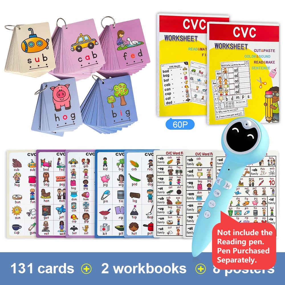 Full Set of Phonics CVC Words Flashcards+ Workbooks+Posters Language ...
