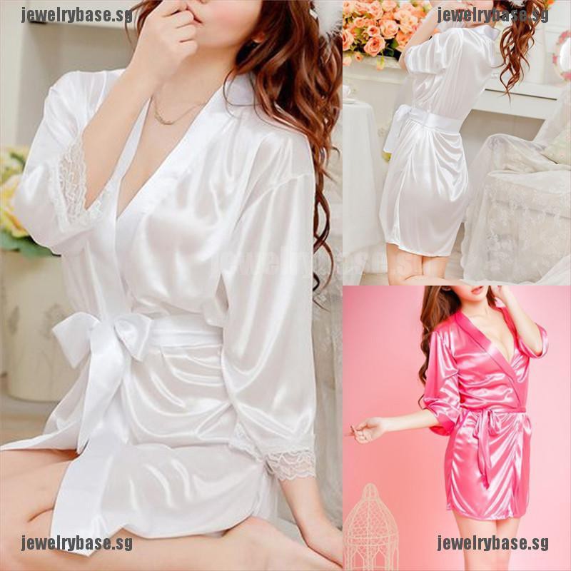 [Base] Sexy Satin Night Robe Lace Bathrobe Perfect Wedding Bride