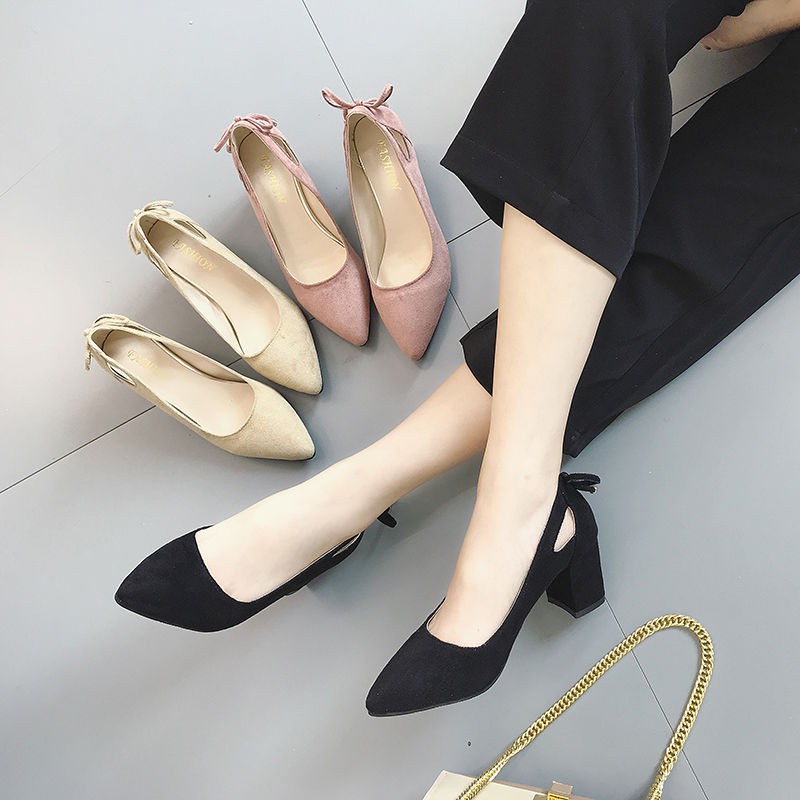 35 44 large size high heels 41 new thick heel hollow pointed toe single shoes women 42 fat wide feet extra large wome