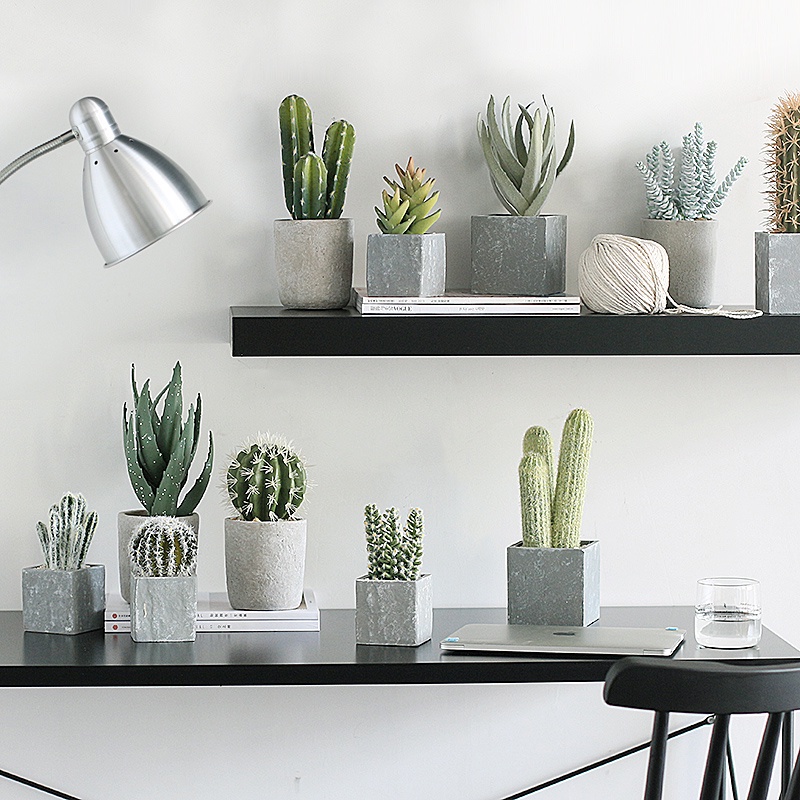 INS Nordic Potted Ornaments Artificial Flower Creative Cute Succulent Simulation Plant Cactus Fake Green Plant Decoration Indoor Living Room Home Decor