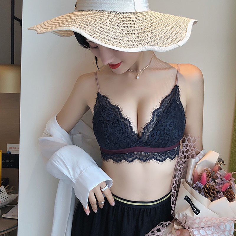 SG InStock) Wireless France Style Low Back Deep V Lace Bra Series