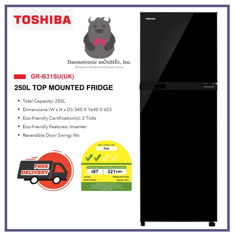Toshiba GRB31SU(UK) [250L] Top Mounted Refrigerator Fridge Shopee