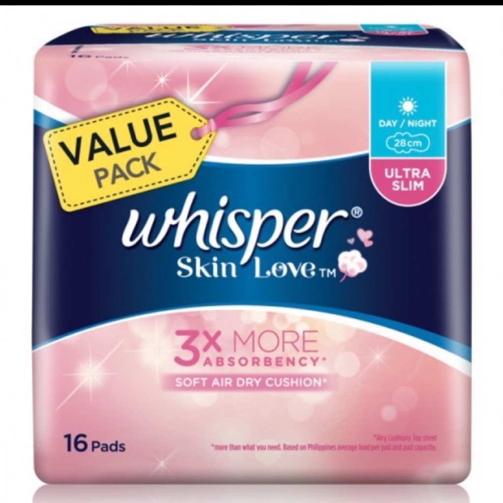 Whisper Skin Love Ultra Slim 28cm Sanitary Pads - Heavy Flow - absorbent up  to 40X its weight