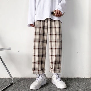 Mens casual street 2025 plaid pants