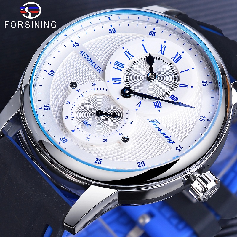 Forsining Fashion White Blue Automatic Wristwatch Transparent