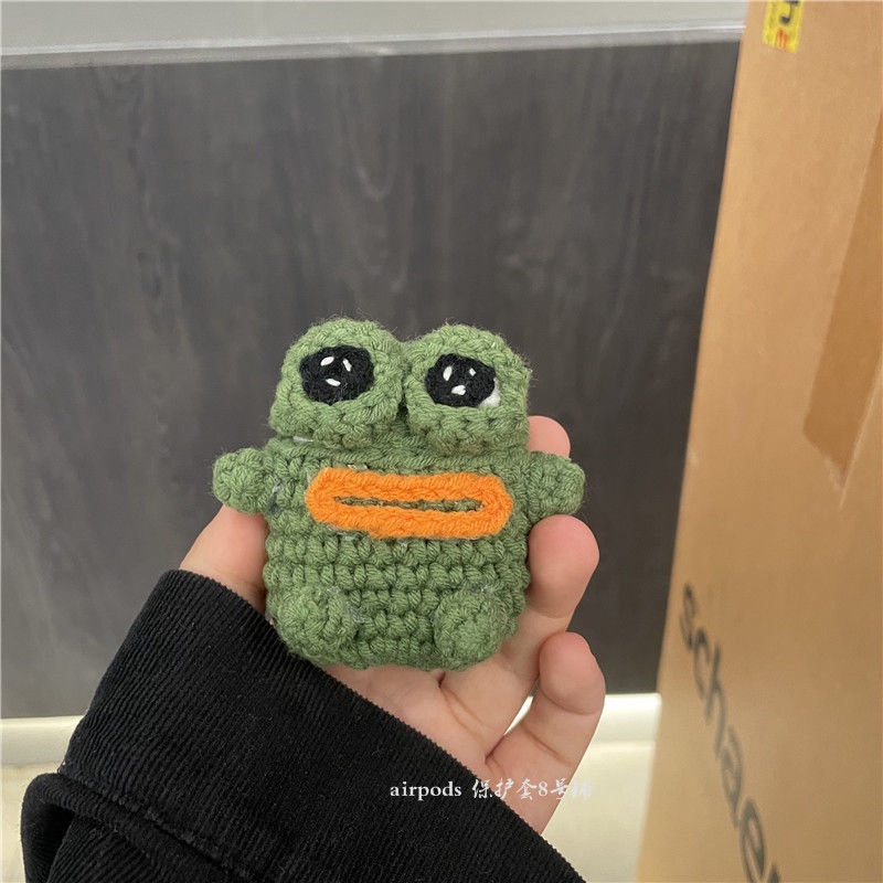 Suitable For Airpods 3 Case Cute Ugly Sausage Mouth Frog Apple Wireless Bluetooth Headset 1 2 3 Generation pro Protective Handmade Wool Knitting 3rd 3gen 2021 New Style Earphone Creative Gift