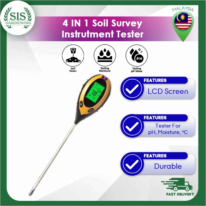 4 IN 1 SOIL SURVEY INSTRUMENT pH LEVEL SOIL METER TESTER 四合一土壤测试仪 ...