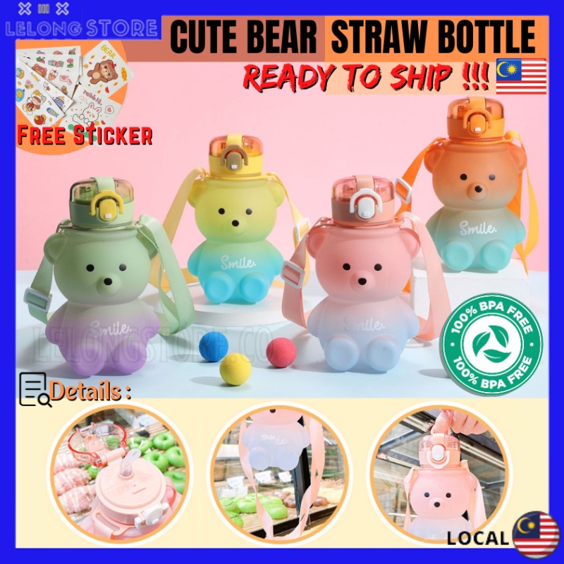 SHIP NOW 800ML Cute Bear Straw Bottle Kids Gradient Tumbler Cup Flip ...