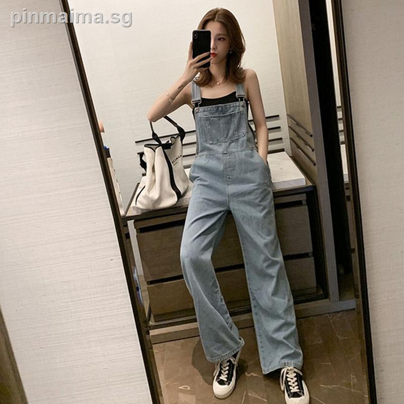 Women's High Waist Overalls Wide Leg Pants Suspenders Jumpsuit Black S 