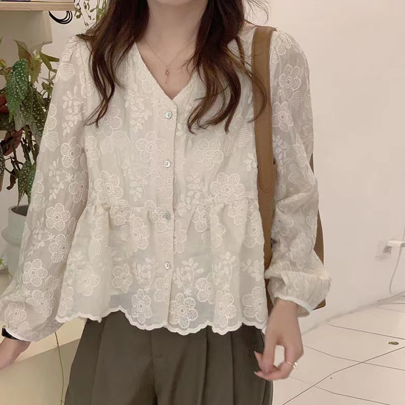 Blouse Lengan Panjang Lady Flower Offwhite