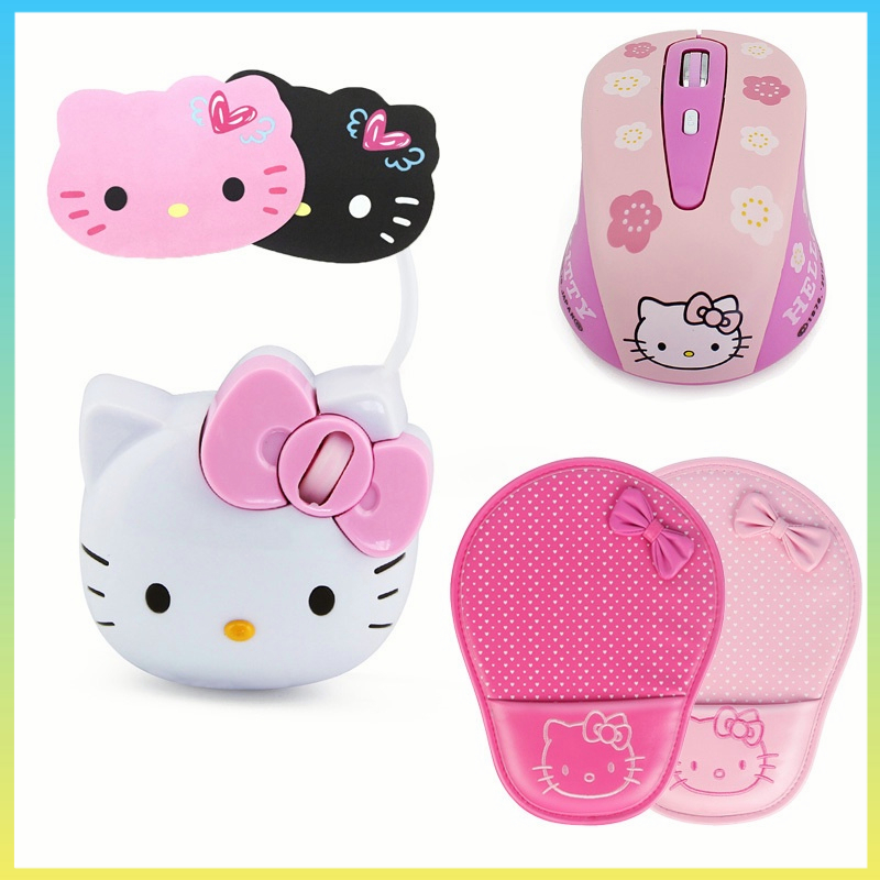 Hello Kitty Wired Mouse 3D Cartoon Pink Cute Mouse Ergonomic 1600 DPI ...