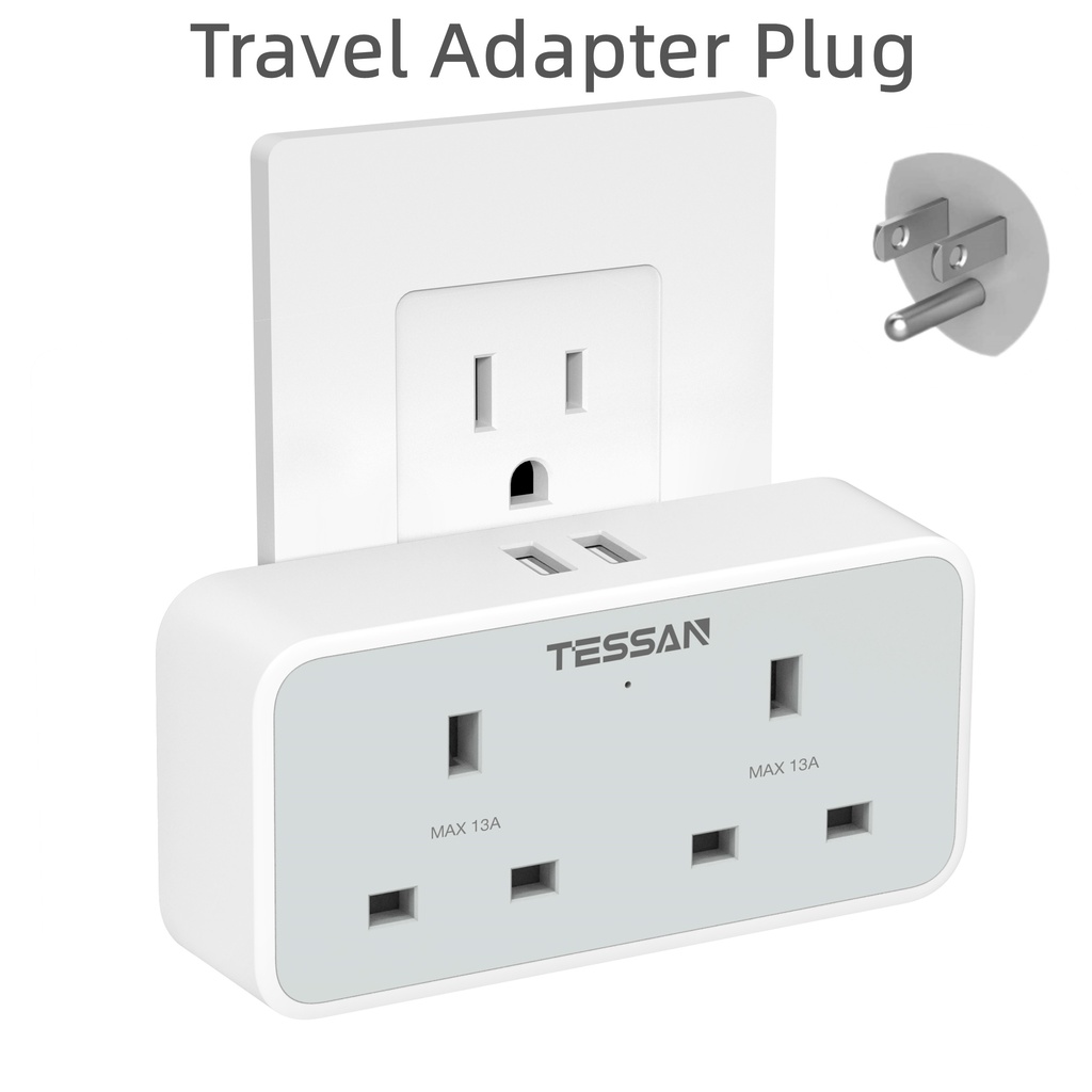 SG to PH TH USA Plug Adapter with 2 USB, TESSAN 2 Way Travel Adapter ...