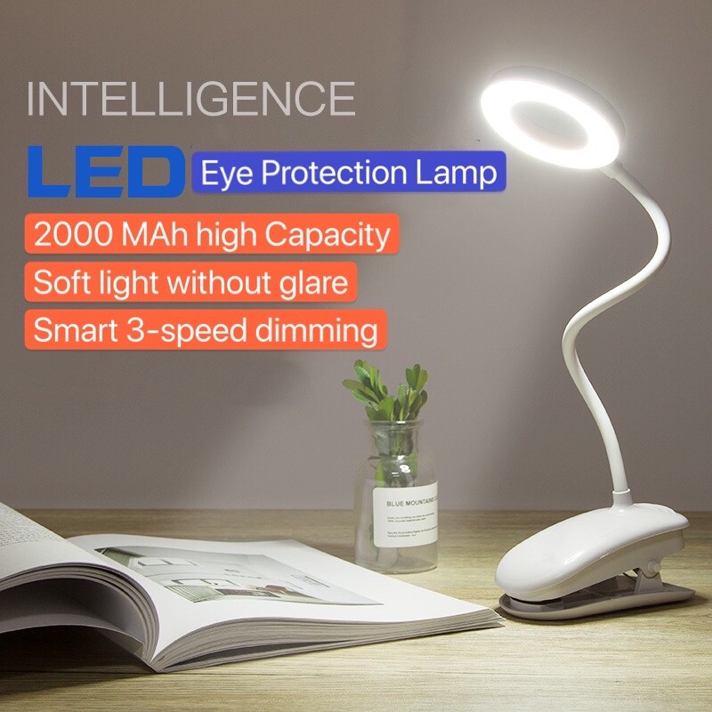 LED Touch On/Off Switch 3 Modes Clip Desk Lamp 2000MAh Eye Protection ...