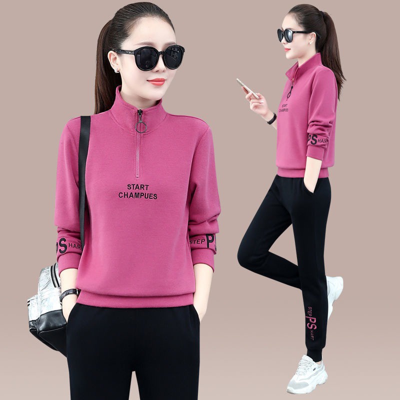 Sports Women Suit 2022 New Fashion Collar Long Sleeve Casual Top Two-piece Set Woman