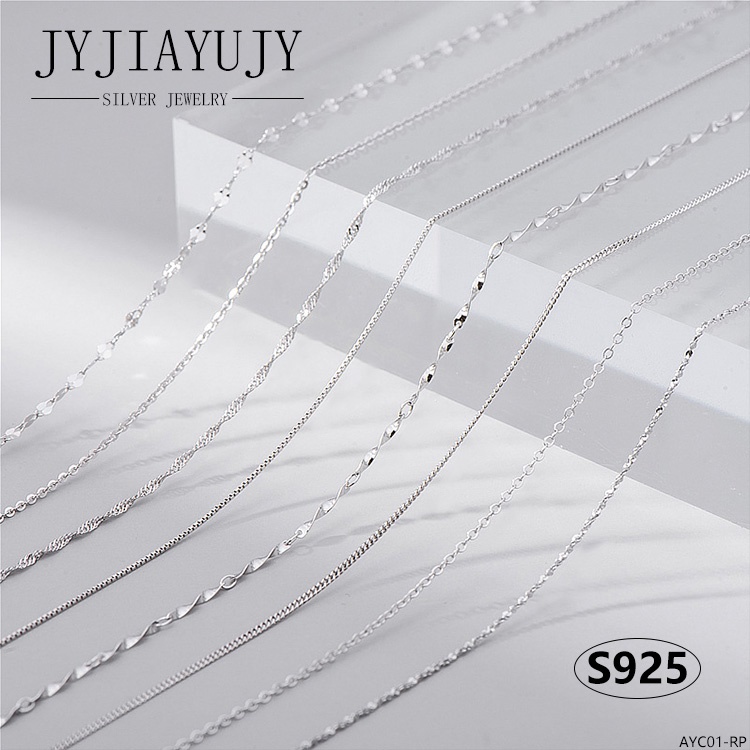 JYJIAYUJY In Stock 100%Sterling Silver S925 Necklace Silver Chain 40cm/45cm/50cm Hypoallergenic 1MM Thickness Different Design From Korean Fashion Style Casual Elegant Daily Use Antiallergic Trendy Wo