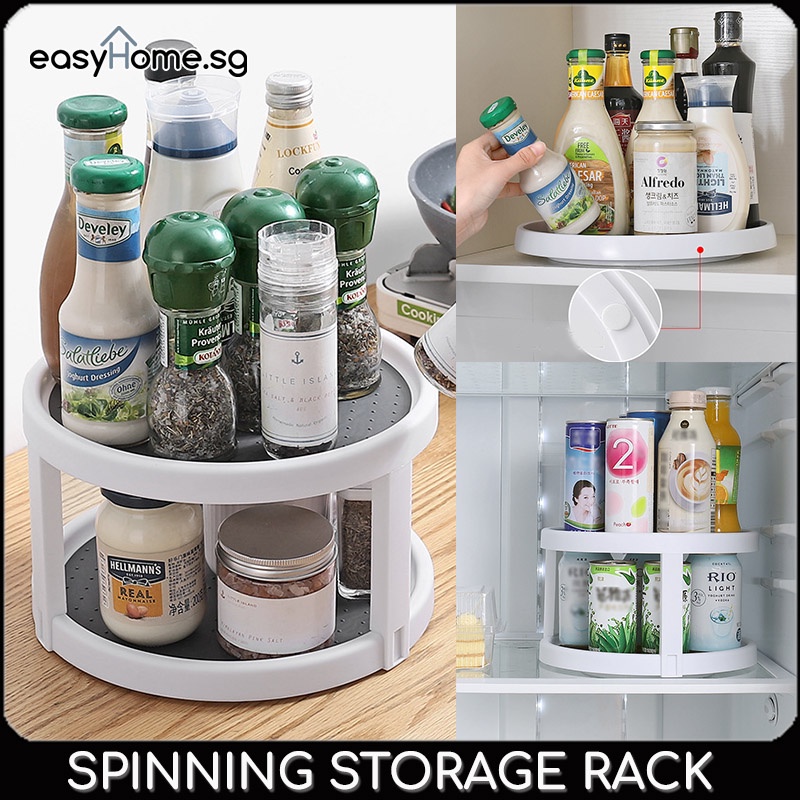 Easyhome.sg Spinning Storage 1/2 Tier Rack Rotating Kitchen Food Tray
