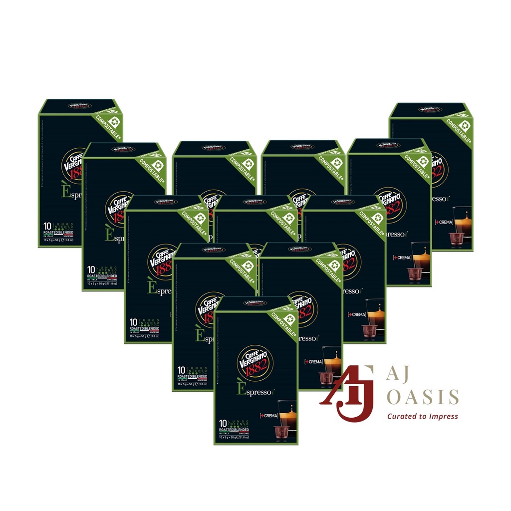 Caffe Vergnano 1882 Espresso Nespresso Compatible Compostable Lungo Coffee Capsule, 12 Boxes of